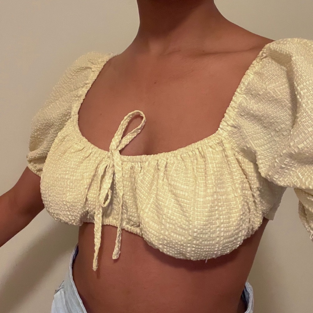 Yellow Puff Sleeve Crop Top